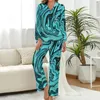 Slembe-Slembear Women Blue Gold Swirls Pyjamas printemps 2 pièces modernes abstraits pyjama de mode sets femme à manches longues V Neck Casual Casual Imprimé Home