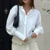 Blouses pour femmes Chemis d'automne mode chemise de coton lâche Top décontracté femme Vintage Vintage de rue Vinth White Long Sleeve Tops 28693