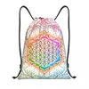 Boodschappentassen bloem van het leven trekstring backpack dames mannen gym sport sackpack draagbare heilige geometrie mandala training tas zak