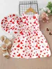 Girl's Dresses Evryday Toddler Girls 'Love Heart Print ärmlös klänning med Bowknot Decoration Matching Hat for Party Summerl231222