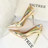 Heels 2022 Sexy Women Designer Blue Green 10.5cm High Heels Pumps Patent Leather Stripper Stiletto Wedding Holographic Shoes Plus Size