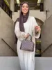 女性のためのイスラム教徒のエスニック服2023秋のプリントボヘミアンスタイルのバブルスリーブルーズコットンとロングスカートラマダン