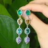 Pendientes colgantes cwwzircons azul verde circón cúbico cristal colgante de agua larga caída de agua línea de moda damas boho joyas de fiesta cz72235p