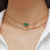 Pendant Necklaces Boho Vintage Gold Color Chain Green Oval Crystal Necklace For Women Female Fashion Multilevel Sweet Simple Jewelry Gift