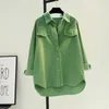 Women's Hoodies 2023 Lente/zomercollectie Casual blouse in avocado groen met button-down front- en patchwork-ontwerp