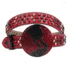 Belts Fashion Western Red Rhinestones Metal Globe Buckle Casual Diamond Studded Cinturones Para Hombre Sintirones MujerBelts Emel2226I