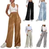 Frauenhose Weitbein Büro Lady Lose Slit Pant 2023 Herbst Winter FEMAL HIGHT Taille Hosen mit Tasche Casual Cord -Kleidung