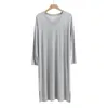 Women's Sleepwear Men'S Nightgown Male Solid Color Long Sleeve V Neck Nightdress Robe Homewear For Sleeping Comfortable