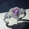 Hartvorm belofte Ring 100% echt Soild 925 Sterling Silver Jewelry Pink Sapphire CZ Diamond Engagement Wedding Band Rings voor WO330A