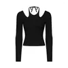 Active Shirts Sweatshirt Yoga Clothes Sports Blouse Long Sleeve Top Halter Neck Sport Shirt Shoulder Strap Jacket Fitness