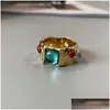 Band Rings Niche Mondo Retro Gemstone Inlaid Ring Light Luxury High Court Style Gold Index Finger Ins Fashion All-Match Jewelry Gift Dhsqz