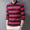 Polos masculine Nouveau Stripe Men Shirt Coton Long Slet Business Automne Tshirt Long Sle Casual Hot Shirt Dropshipping L231222