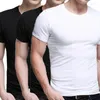 Camisetas masculinas (3 pcs) algodão boutique de moda de algodão boutique sólida cor curta camiseta branca preta cinza grande tamanho grande