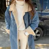 Trench-Coats pour femmes CGC Winter Lambool Denim veste femme coréenne Coton Coton Tampon long manteau épaissie de vêtements d'extérieur femelles chaudes