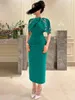 Tee-Länge Vintage Off-Shoulder Abendkleider für Frauen Meerjungfrau attraktives Satin-Applique Juwel