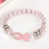 Perles de sensibilisation au cancer du sein Bracelets Bracelet Ribbon Pink Glass Dome Cabochon Buttes Charmes Bijoux Cadeaux pour filles Femmes 234T