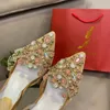 Zapatos de vestir 2023 Pointed Bozo poco profundo Tacones Altos Bolsos para mujeres Cabeza del tacón delgado Agua Diamante Sandalias Sandalias de dama de honor Boda