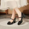 Dress Shoes French Retro Pearl High Heels Mary Jane Women's Thick Small Leather With Skirts Red Single