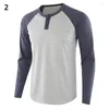 T-shirts pour hommes Long Long Raglan Sleeve Color Block T-shirt Buttons Pullaver