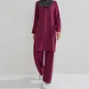 Vêtements ethniques Les femmes se fixent des musulmans deux pièces conviennent à l'islam longs chemises Tops et pantalon droit pantalon lâche tenues de dinde abaya