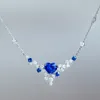 Pendant Necklaces Trendy Silver Plated Heart For Women Shine Blue White CZ Stone Inlay Fashion Jewelry Wedding Party Gifts