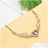 Jewelry 925 Sterling Sier Pendant Necklace Angel Wings Female Purple Zircon Love Heart Shaped Drop Delivery Wedding , Party Events Wed Dhtgf