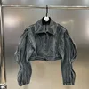 Frauenjacken Amerikanisches Vintage-Top für Herbst-Revers-Dreidimensionalfäden Silhouette Langarmed Nischendesigner Denim Jacket Trend
