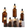 Amber Empty Glass Bottles For Essential Oil E Liquid Refillable Container With Bamboo Cap And Glass Pipette Awxcg