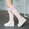 Stivali alti invernali impermeabili Piattaforma da donna con zecche comode tacchi da stivale da neve calda femmina di peluche bianche rosa ragazze 231221