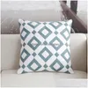 Cushion/Decorative Pillow Blue White Cushion Er Fashion Geometric Embroidery Case For Sofa Bed Car Simple Decorative Ers 45X45Cm Dro Dhy91