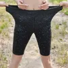 Kvinnor Pants PU Tryckt Double Zipper Open Crotch Kne Length Pencil Elastic Tight Push Up Button Outdoor Shorts Sexy Capris