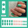 False Nails 패션 뷰티 도구 24pcs 발레 가짜 손톱 중간 긴 정사각형 순수한 녹색 예술 흰색 잔물결 작은 신선한 착용 가능