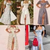 Boho Beach Summer Long Floral Dress Square Neck Ruffles Slim High Taille Holiday Patchwork Cute Pink Jurk For Women Clothing 210415