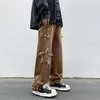 American Fashion Star Patch Work broderade jeans med stora fickor för herrbyxor Y2K-kläder raka hiphopbyxor Streetkläder 231222