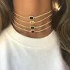 Mode populaire gouden kleur vrouwen tennisketen choker ketting met saffieren groen wit rood geel cz stenen verharde ketting8678735