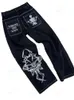 HIP HOP Y2K Jeans Mens Retro Skull Broderie Womend Women Pantalon Denim Straig décontracté Ligne de cargaison Pant Streetwear 231221