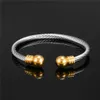 Steel Charm Ball Open Cuff Bangle Women Bracelet Stainless Gold Color Wire Rope Fashion Jewelry 231221
