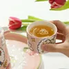 Ensembles de théière de thé à la main Boîte-cadeau de thé à la main 4 pièces avec plateau à domicile intégré Couple d'après-midi en céramique Tasse de thé