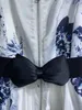 Französische Robe Frauen Designer Kleidung einzigartige Krawatte gefärbt Tanktop Frauen Sommerstil Reißverschluss V-Ausschnitt Taille Langes Kleid