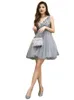Neuankömmling Kurzes graues Prom-Party-Kleid 2024 V-Ausschnitt Rückenless Perlen Spitze Tüll Abend formelle Festzug Robe de Soiree Vestidos de Fieast