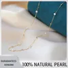 Chokers NYMPH 18K Gold Natural Freshwater Pearl Necklace Solid Small Ball Golden Jewelry Genuine AU750 For Women Fine Gift X612 231222