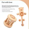 Log Beech Wood Solid Baby Bite 5 Piece Set Elephant Pacify Molar Stick Handbell Ring Diy Wooden Toy Case 231221