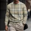 Heren t shirts t-shirt herfst/winter plaid geprinte lange mouwen sportshirt buitenshuis losse print kleding