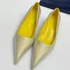 Designer Rhinestone Dress Shoes Pointed Toe Luxury Women Sandal Slippers Fashion Slingbacks 4cm Kitten Heel Sandals Lady Party Pumps Black Red Pink Yellow