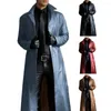 Men's Trench Coats Fall Men Jacket Streetwear Faux Leather Coat With Turn-down Collar Slim Fit Long Sleeve Windproof Solid For