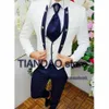 Jacquard Mens Suit de 3 peças Casamento branco noivo Tuxedo Shawl Gollar Jaqueta formal calça colete macho blazer vestes figurino homme 231221