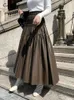 Юбки CJfhje High Street Black Pu Женщины осень зимняя мода эластичная талия A-Line Midi Женская кожаная длинная юбка девочки