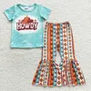 Kleidungssets Großhandel Kleinkind Set Baby Girls kurze Ärmeln rosa Baumwolltunika Kinder Kinder Kuh Floral Glockenboden Hose Western Western