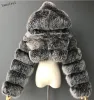 High Quality Furry Cropped Faux Fur Coats and Jackets Women Fluffy Top Coat with Hooded Winter Fur Jacket