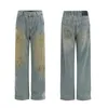 Streetwear Hole Ripped Washed Blue Jeans voor heren Rechte, gerafeld Vintage Baggy Denim Broek Oversize Cargos